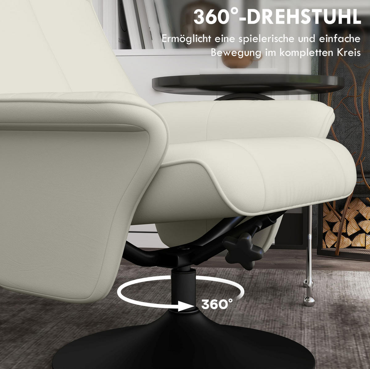 RELAXSESSEL 69/71/104 cm cremeweiß aus Polyester drehbar mit Hocker - Creme, Textil (71/104/69cm) - OKWISH