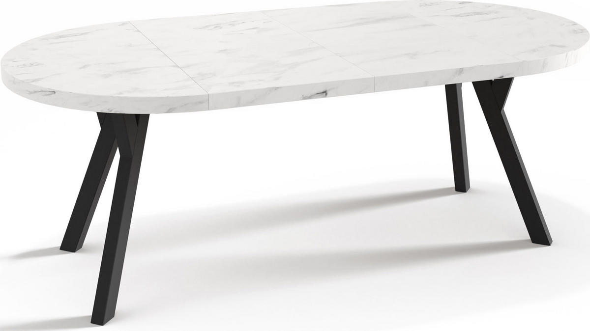 ESSTISCH Twixy runder ausziehbarer, Marmor Weiß 100-200/100/76 cm - Ecru/Schwarz, Holz/Holzwerkstoff (100/100/76cm) - WFL GROUP