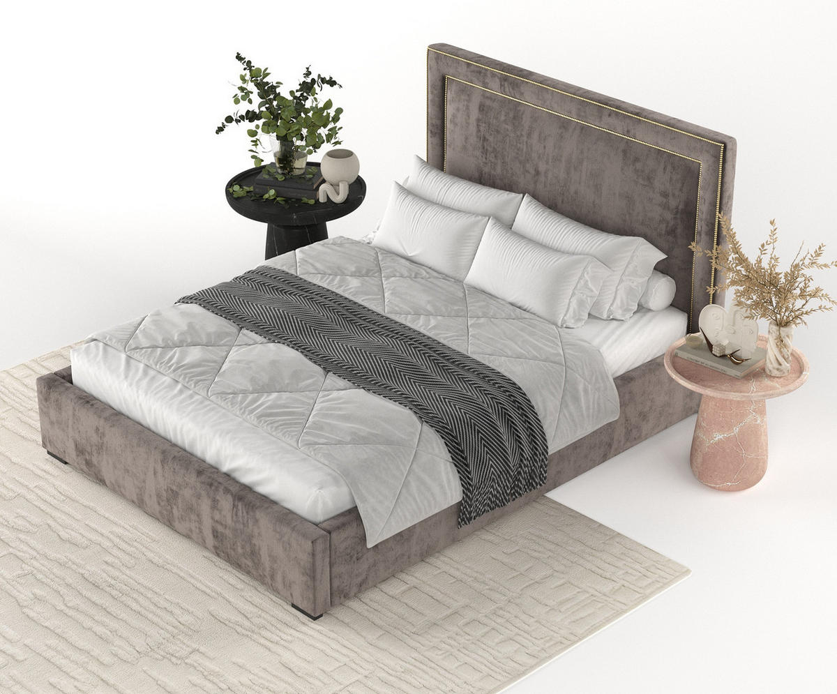 POLSTERBETT Como Braun 160/200 cm im Chenille-Stoff - Schwarz/Naturfarben, Holz/Holzwerkstoff (160/200cm) - Maison de Reve