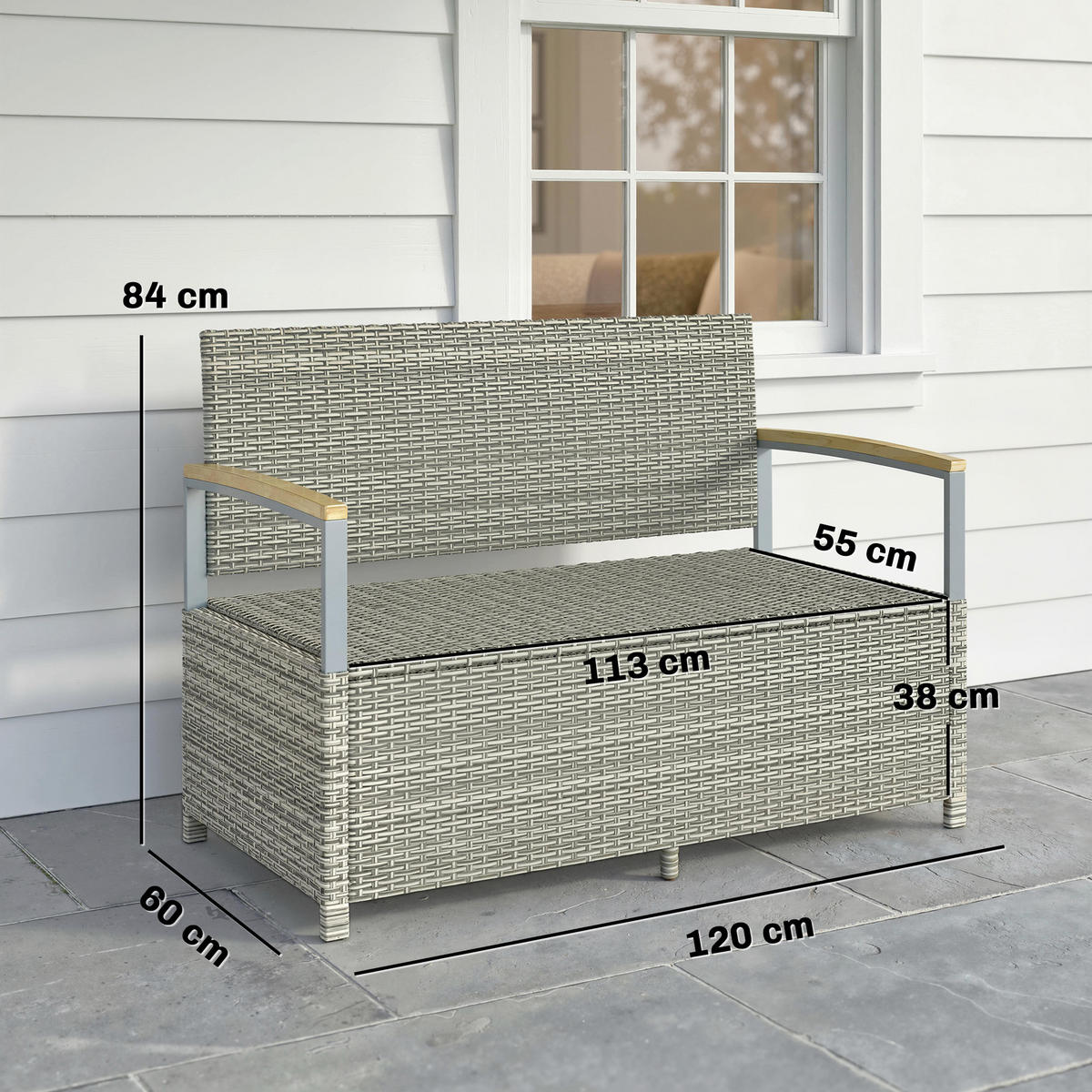 GARTENBANK mit staufach DE-13692 170 Liter Grau - Hellgrau, Holz (120/84/60cm) - ComfortXL