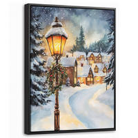 LEINWAND Bilder mit Rahmen - Weihnachtsdorf - Häuser - Schnee - Weihnachten - 30x40 - Sandfarben, Textil (30/40cm) - MuchoWow
