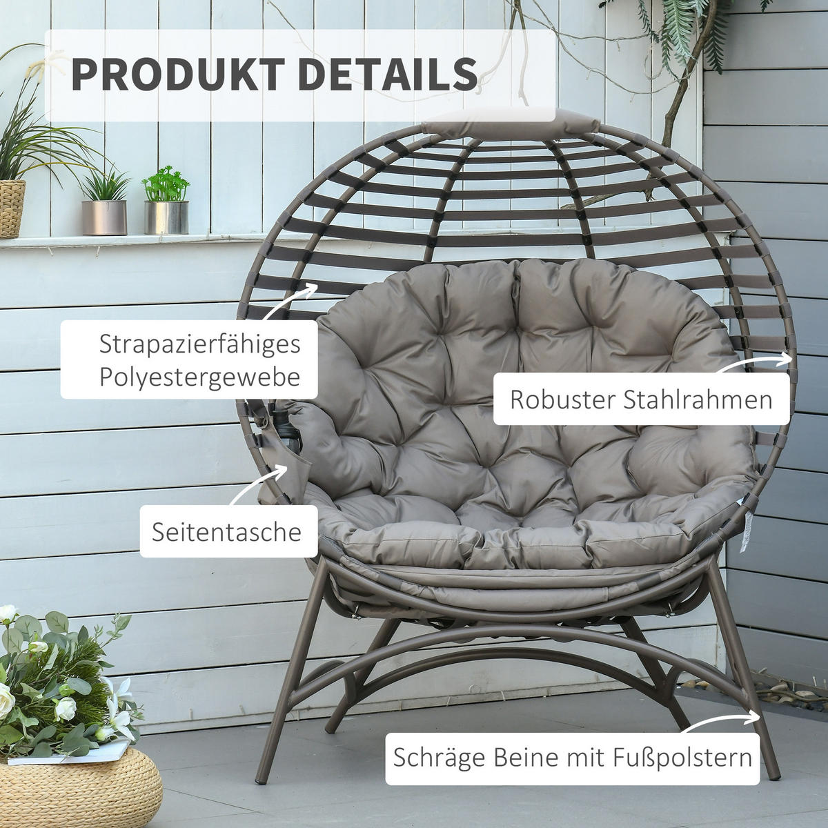 PAPASANSESSEL, Stahl, Sand - Sandfarben, Metall (75/139/118cm) - Outsunny
