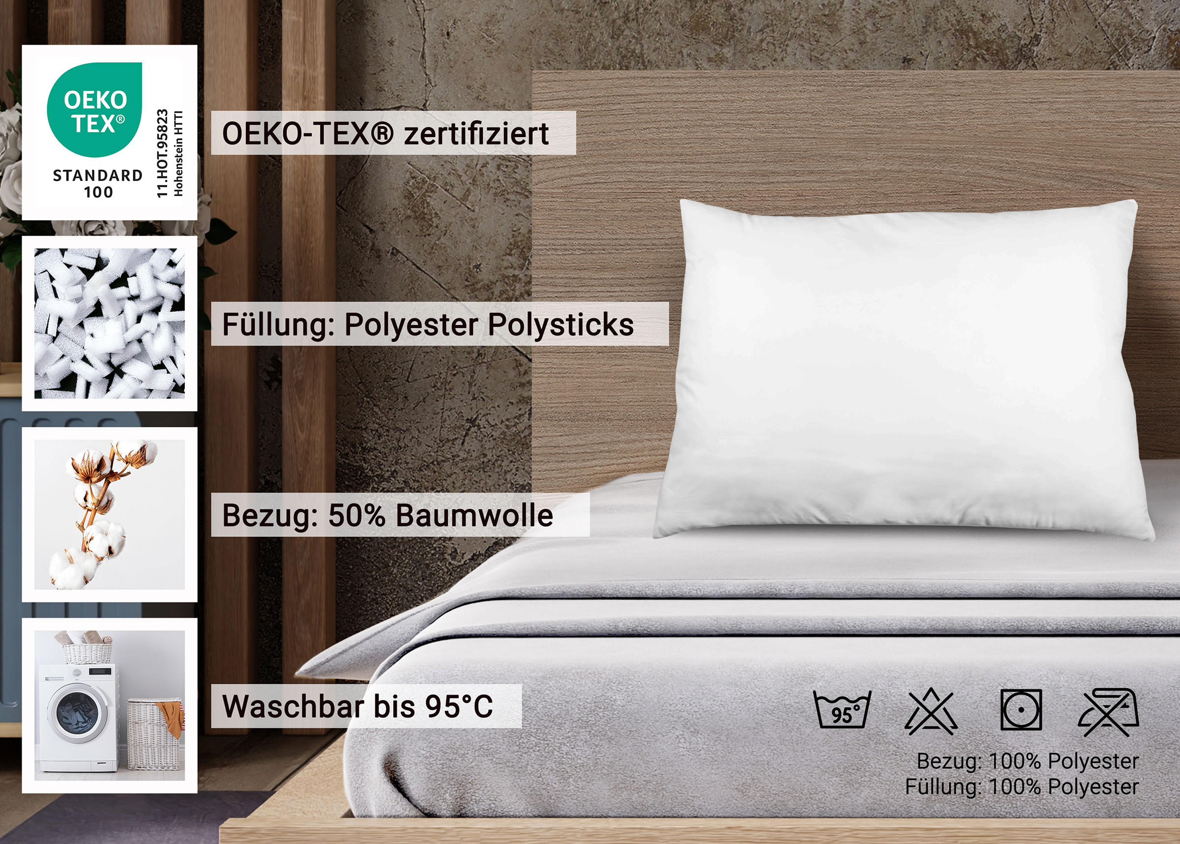 KISSEN, 60x80 cm, 50% Polyester, 50% Baumwolle, Weiß - Weiß, Textil (60/80cm) - Zollner