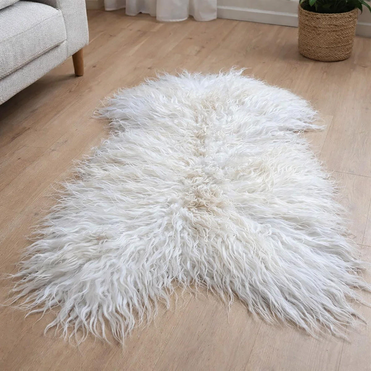 LAMMFELL Island Langhaar natur lockig weich Premium Naturweiß ca. 105 cm - Weiß, Fell (55/105cm) - Provellus