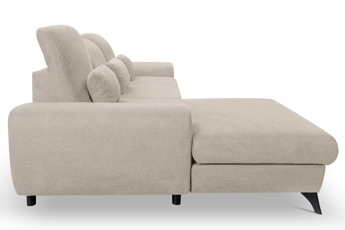 ECKSOFA LUCE L-S Creme Plüsch-Stoff mit Schlaffunktion - Creme, Holz (279/172cm) - MASSENO