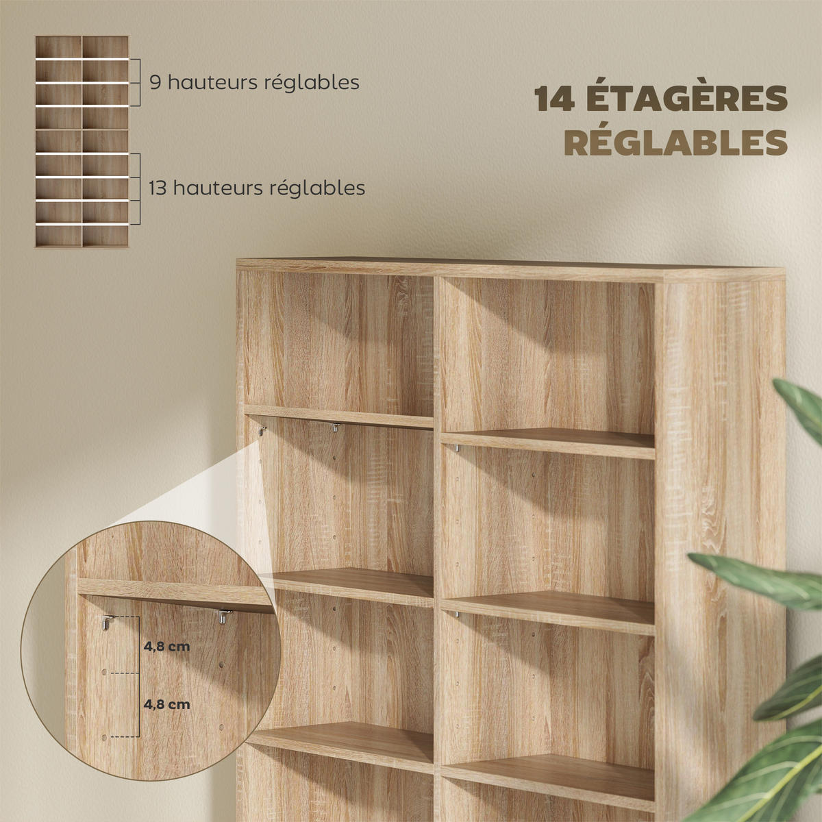 CD-REGAL DE-14488 18 Fächer, verstellbare Böden Naturholz - Naturfarben, Holzwerkstoff (24/175/78.5cm) - ComfortXL