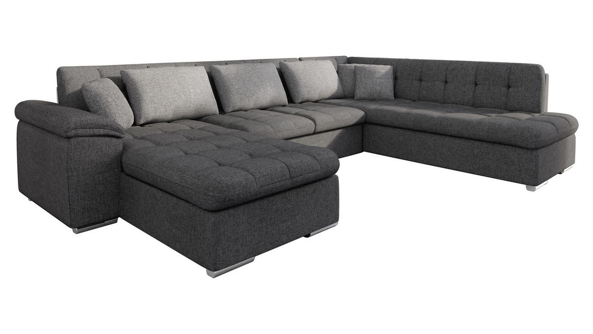 WOHNLANDSCHAFT Niko Bis Lux, Seite: Links - Graphitfarben, Holz/Textil (348/76/205cm) - MIRJAN24