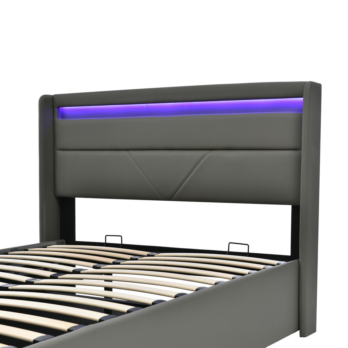 POLSTERBETT 160/200 cm mit Bettkasten und LED-Beleuchtung, PU-Bezug Grau - Grau, Kunststoff (160/200cm) - BEAOK