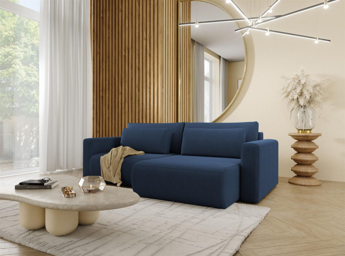 ECKSOFA Chaira Mit Schlaffunktion - Dunkelblau, Holzwerkstoff/Textil (240/149cm) - Fun Möbel