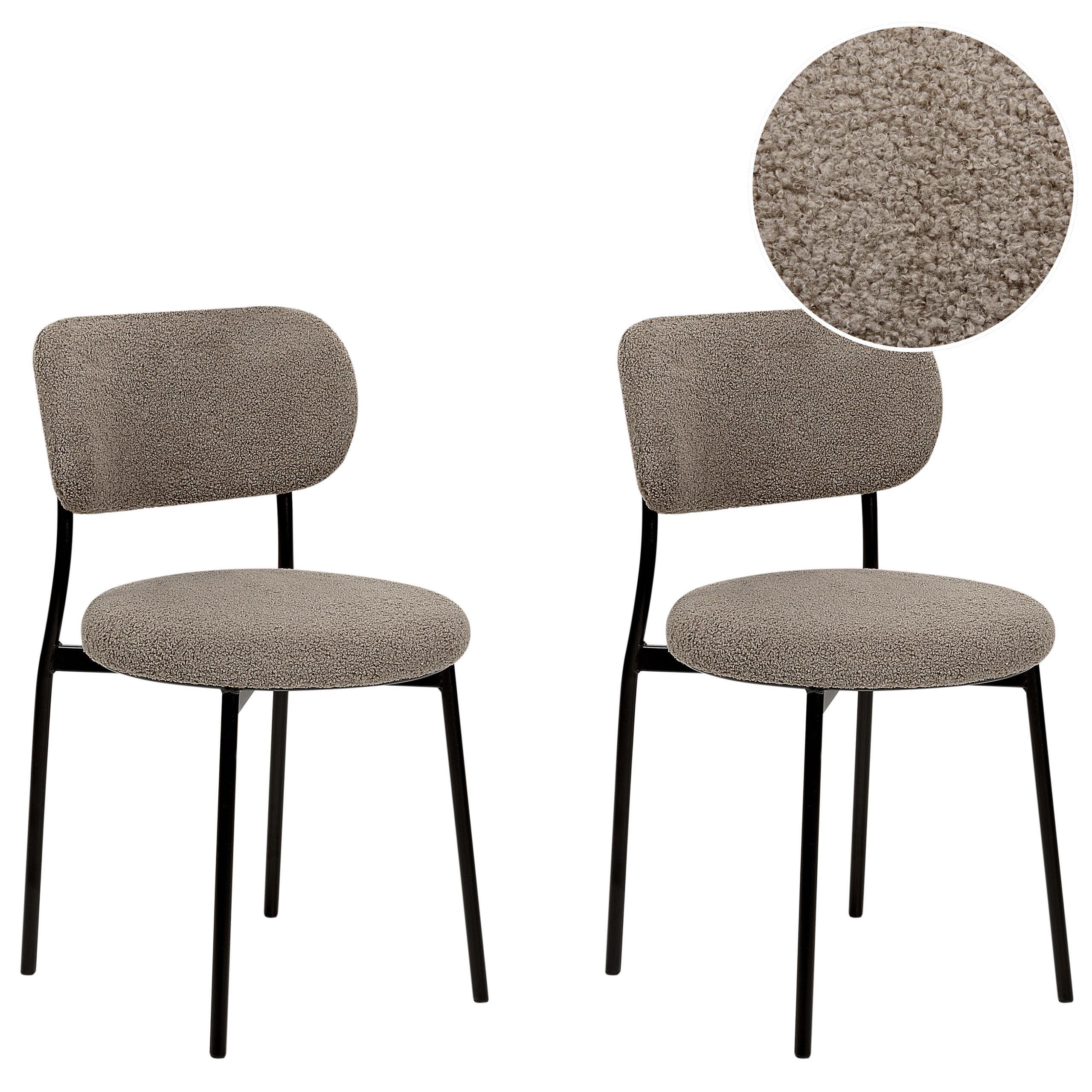 ESSZIMMERSTUHL 2er-Set Bouclé taupe/schwarz Casey - Taupe/Schwarz, Textil (43/76/50cm) - Beliani