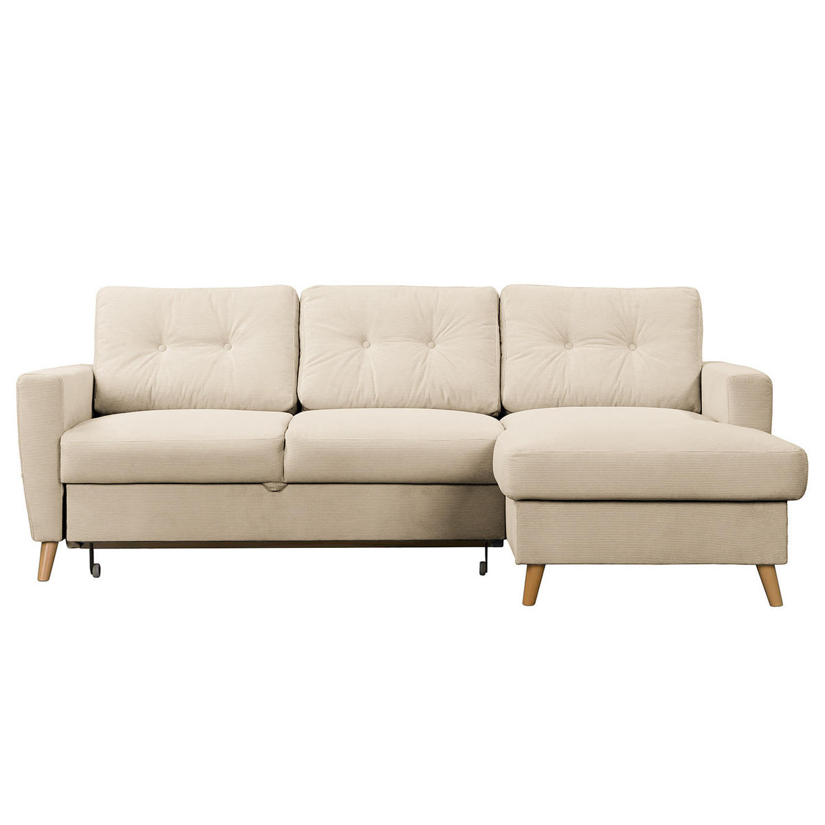 ECKSOFA mit Longchair - Beige/Braun, Holz/Textil (223/148cm) - home24