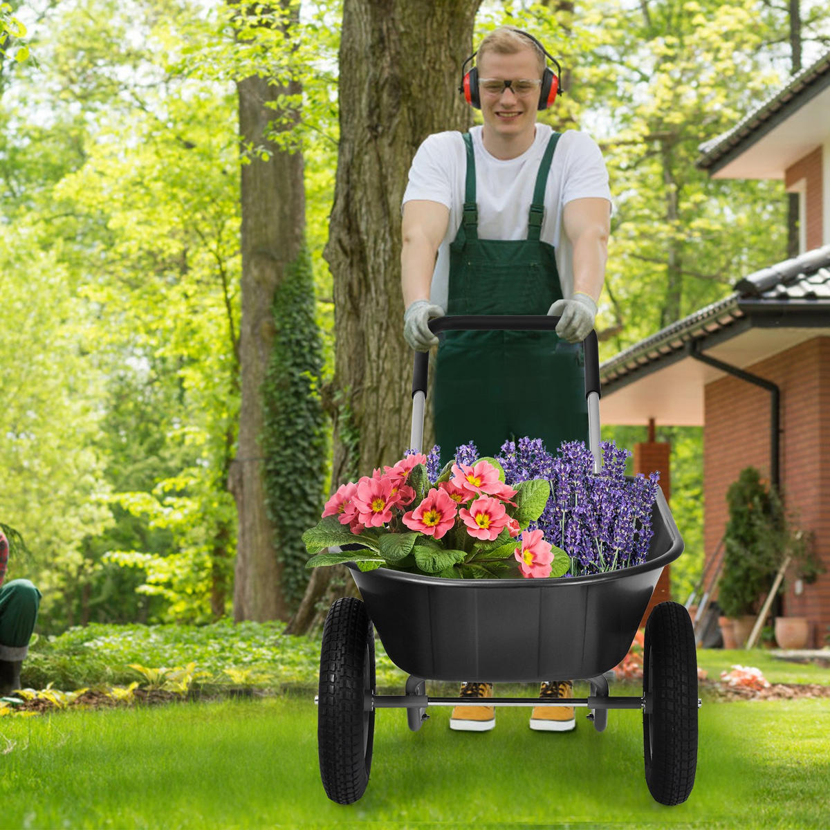 SCHUBKARRE Schwarz - Schwarz, Metall (65/65/140cm) - COSTWAY