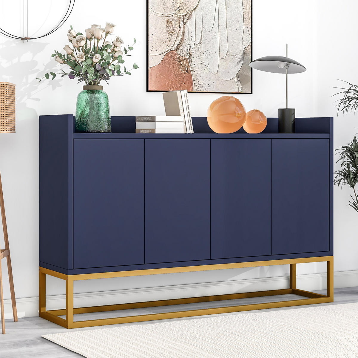 SIDEBOARD 4-türig 120 x 30 x 80 cm Navy mit verstellbaren Einlegeböden - Blau, Holzwerkstoff (120/80/30cm) - Meubliv