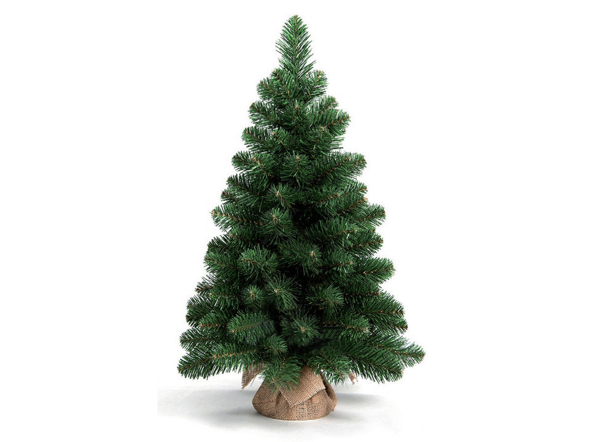 WEIHNACHTSBAUM künstlicher NARNIE 75 cm, grün, 2D, 90 Zweige, inkl. Pflanztopf mit Jutesack - Grün, Kunststoff/Stein (48/75cm) - LAALU