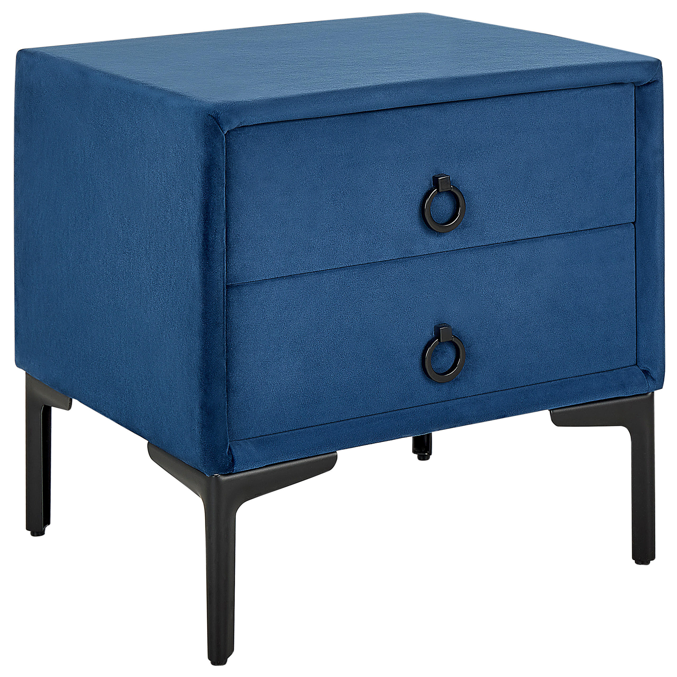 NACHTTISCH Samtstoff blau 2 Schubladen Sezanne - Blau/Schwarz, Textil (44/45/38cm) - Beliani