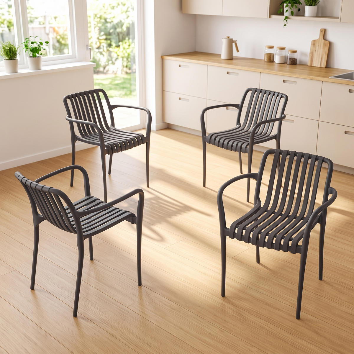 GARTENSTÜHLE 4er Set Kunststoff Dunkelgrau - Dunkelgrau, Kunststoff (55/81.5/58.5cm) - Outsunny