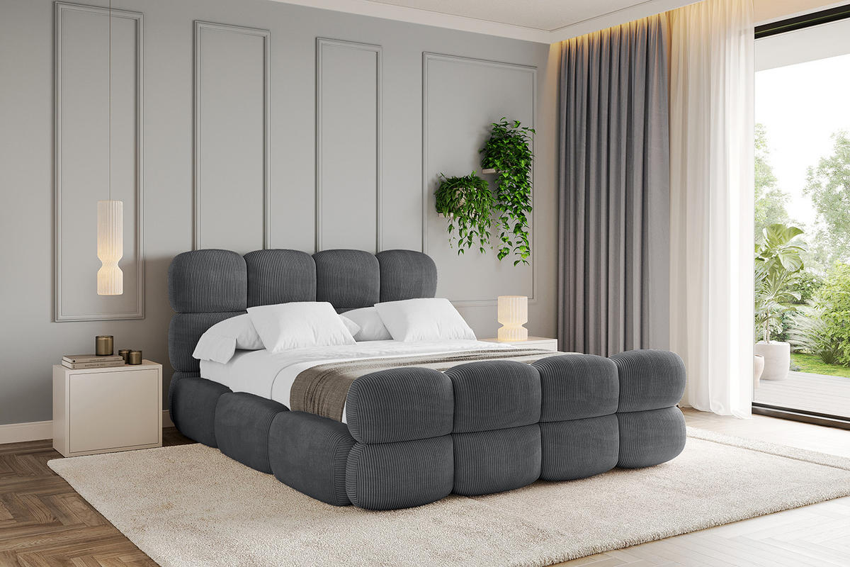POLSTERBETT mit Bettkasten, Fußteil und Lattenrost, Bett mit Matratze H3/H4 - NOMA-Z 200x200 Dunkelgrau - Anthrazit, Holzwerkstoff/Textil (200/200cm) - ALTDECOR