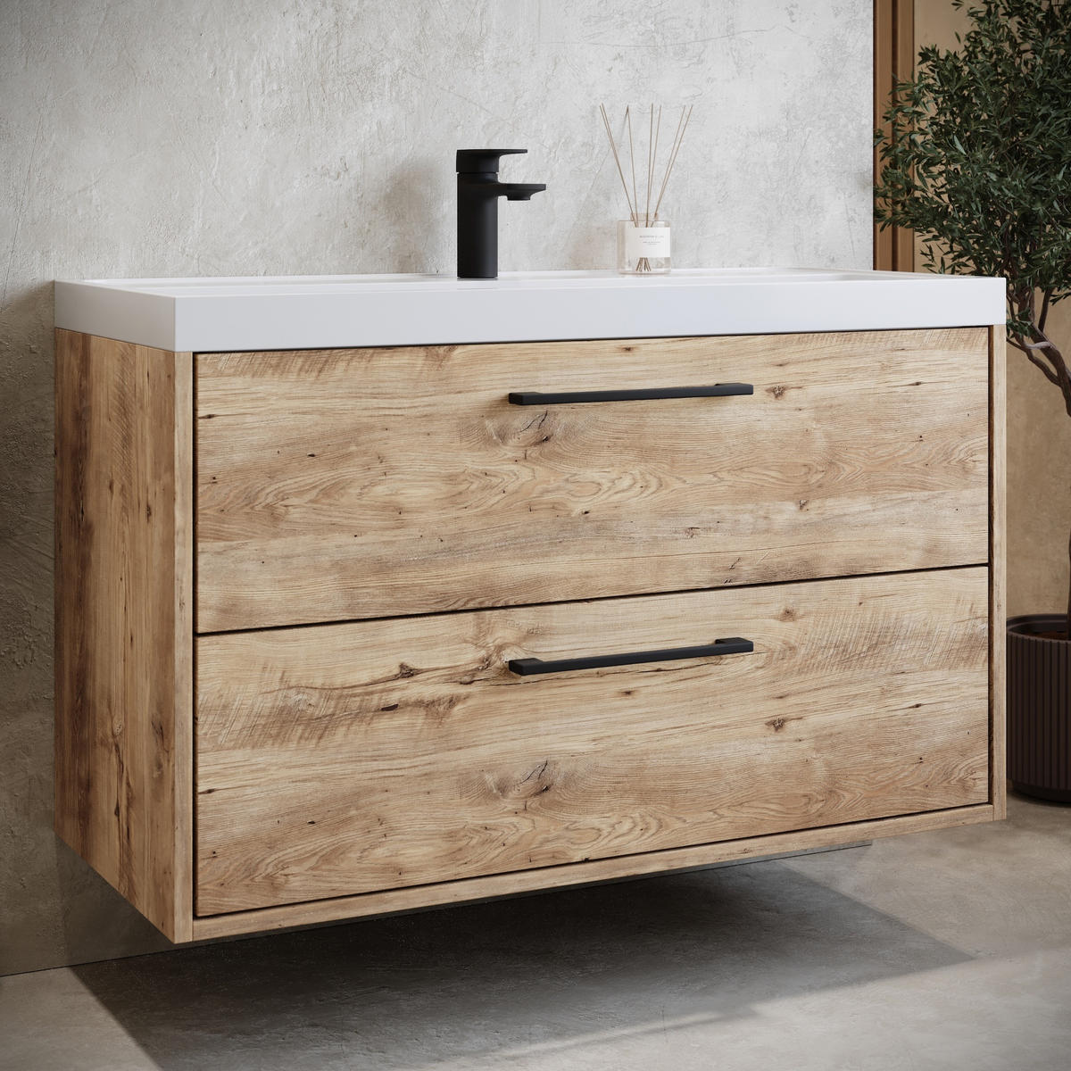 BADMÖBEL-SET Florence 2 Teile Kastanien Eiche - 80 x 35 x 51 cm - Eichefarben, Holz (80/55/40cm) - Badplaats