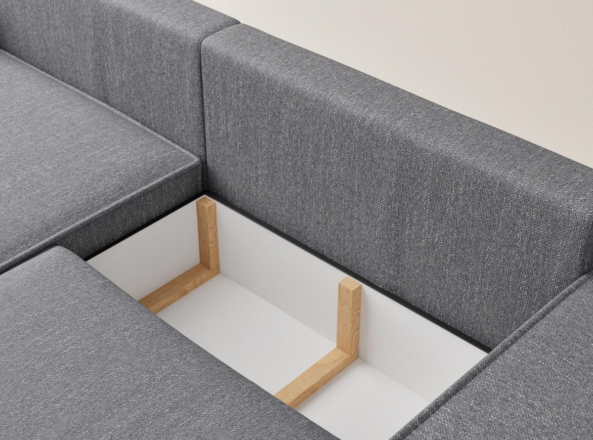 ECKSOFA MIT SCHLAFFUNKTION Moyo Grau Webstoff - Schwarz/Grau, Holz/Holzwerkstoff (255/148cm) - Maison de Reve