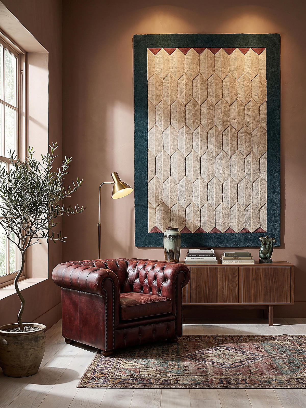 WOLLTEPPICH handgetuftet DARENT, Wabenmuster, Petrol, 200 x 290 cm - Türkis, Textil (200/290cm) - KADIMA DESIGN