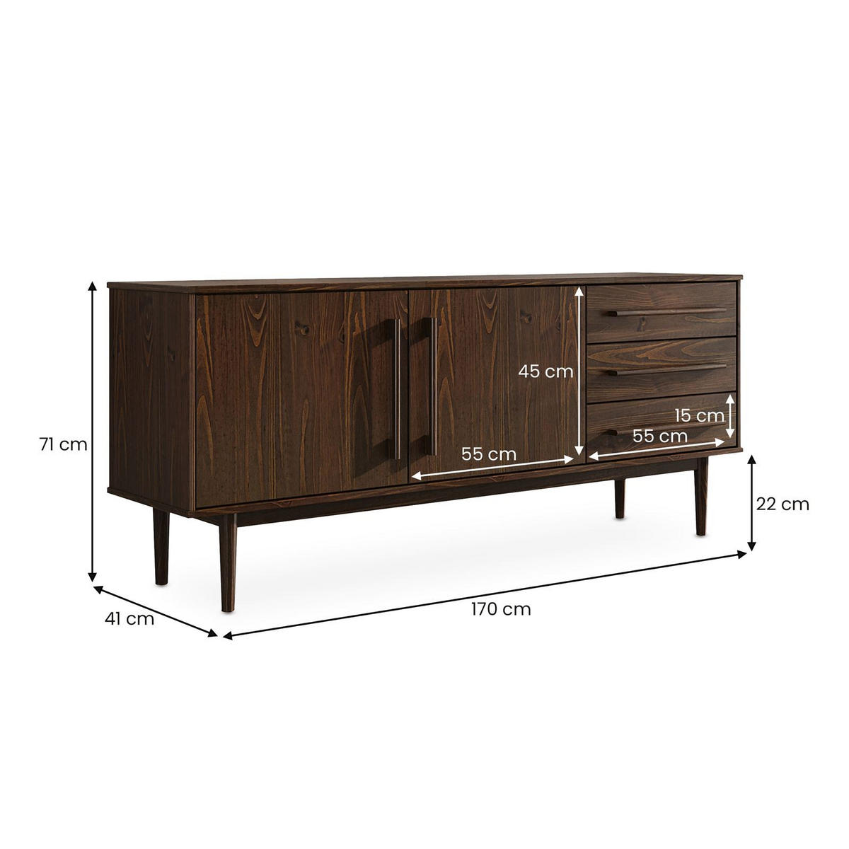 SIDEBOARD TECCA nussbaum - Nussbaumfarben, Holz (170/71/41cm) - IDIMEX