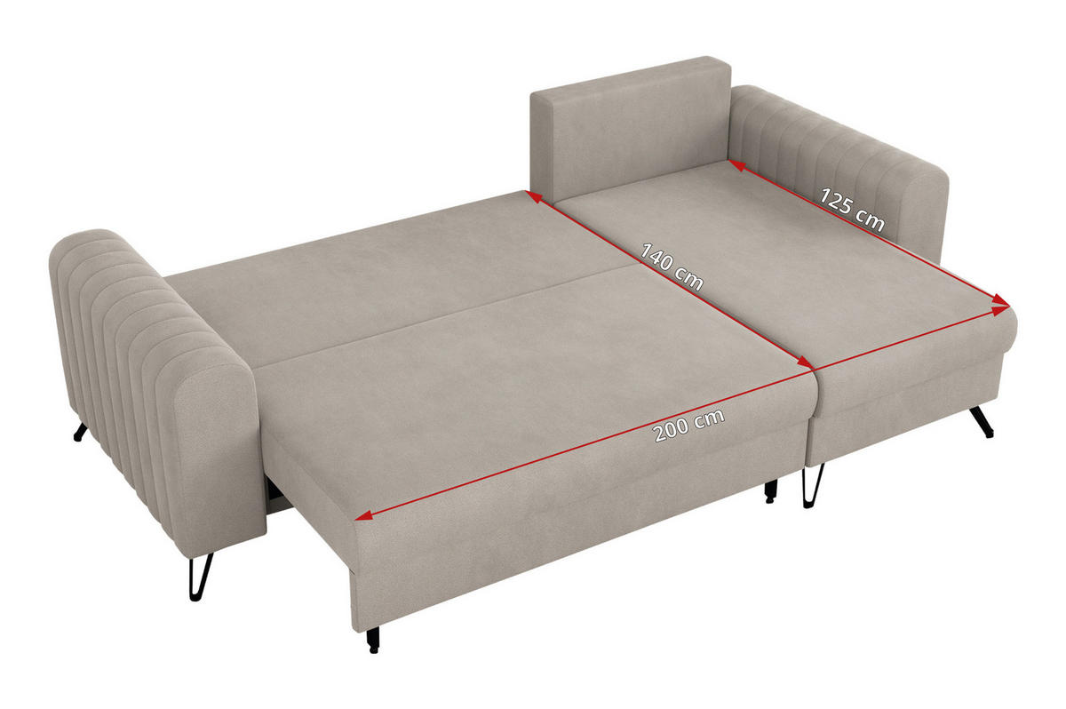 ECKSOFA Axel Samt Ecru - Ecru/Schwarz, Textil/Metall (242/140cm) - MKS