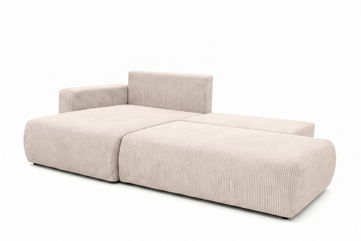 ECKSOFA Mit Schlaffunktion Und Bettkasten, Cordstoff Poso, Beige, Links, OPEN XL - Creme, Holz (262/145cm) - Kaiser Möbel