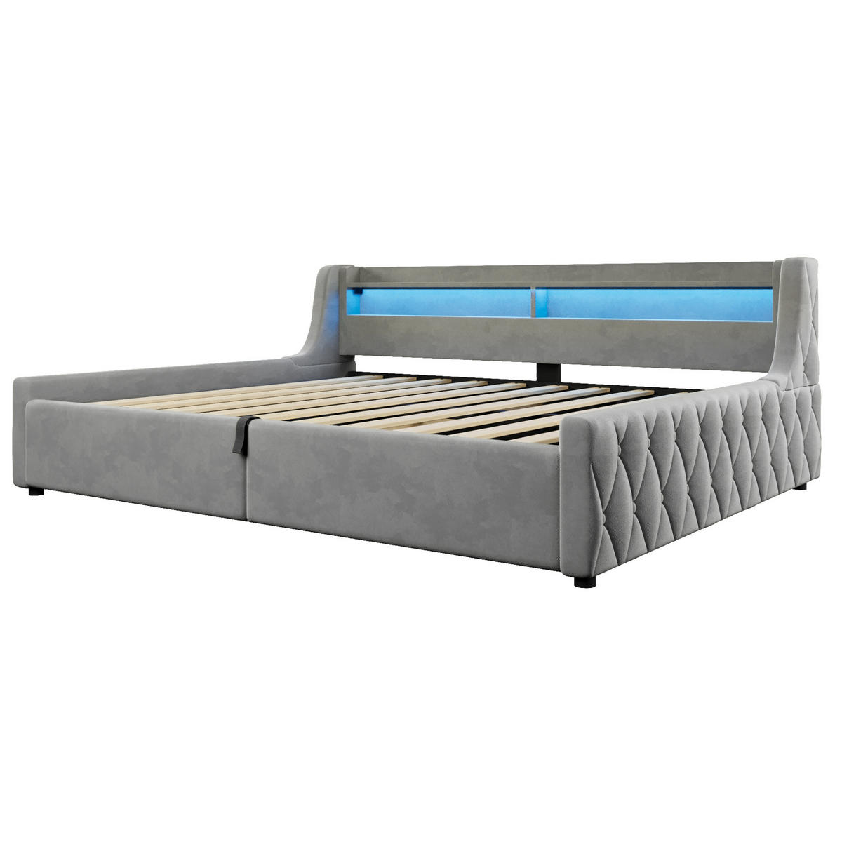 POLSTERBETT 140x200 cm in Grau mit LED-Kopfteil und hydraulischem Bettkasten - Grau, Textil (140/200cm) - IVMEU
