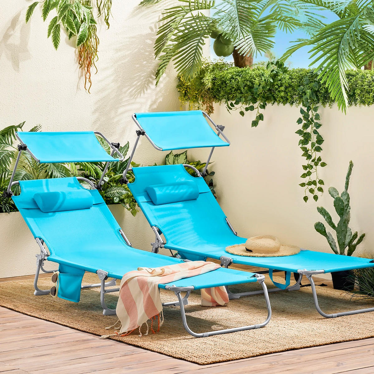 GARTENLIEGE Blau mit Seitentasche - Blau, Textil/Metall (155/56cm) - Kaket