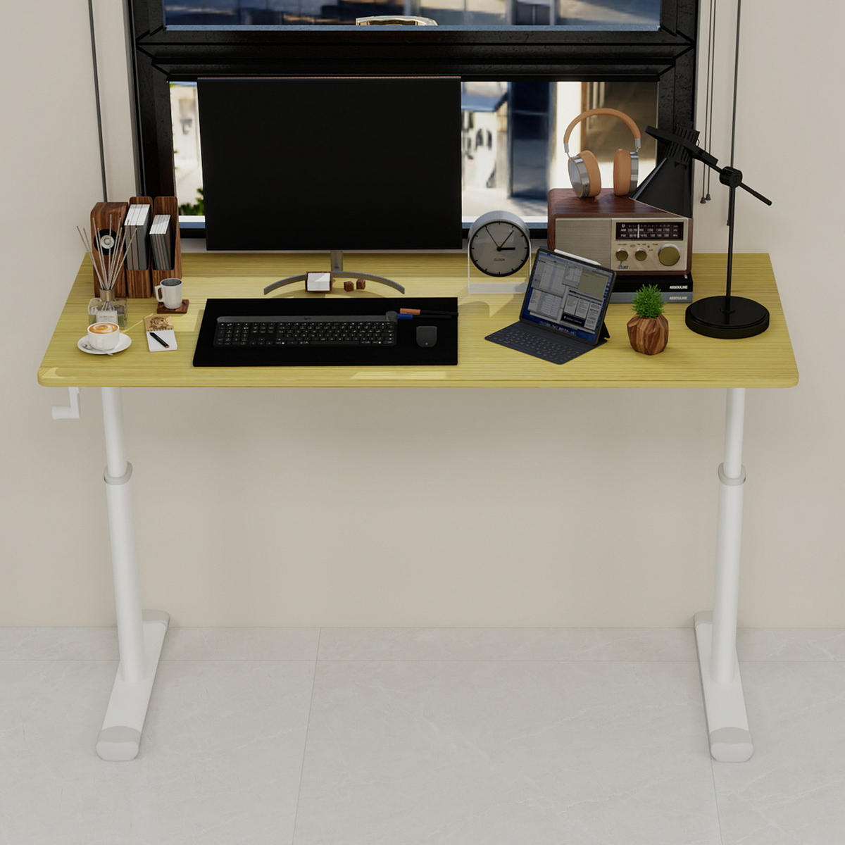 SCHREIBTISCH in Naturfarbe Höhenverstellbarer Kinderschreibtisch mit kompaktem Design für Arbeitszimmer, B120/T60/H90 cm - Weiß/Naturfarben, Holzwerkstoff/Metall (60/120/90cm) - STILVORA