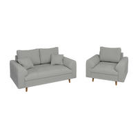 SITZGARNITUR 2+1 Alma Hellgrau Cord - Hellgrau/Braun, Holz/Textil (150/81/93cm) - S-Style Möbel