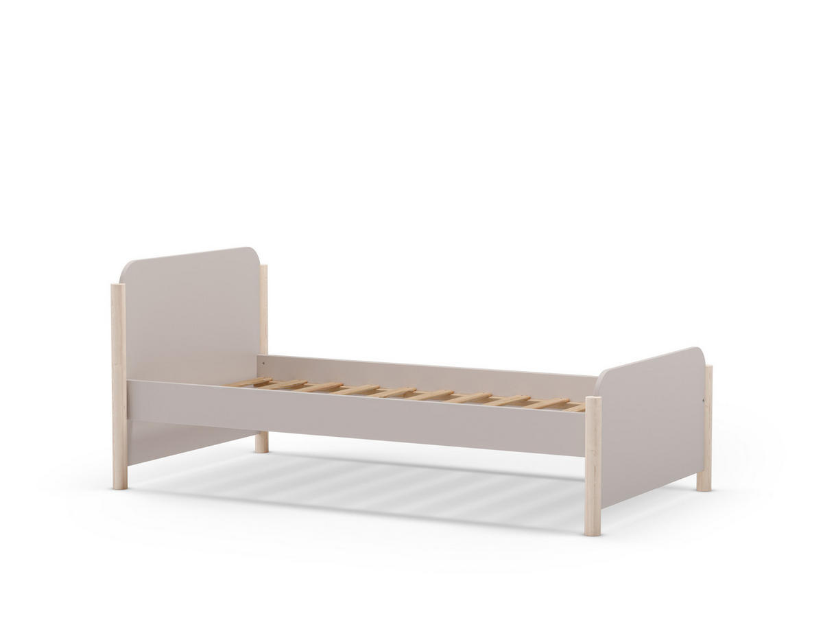 BETT 90x190 cm mit abgerundeten Formen 107,2/199/70 cm - Beige, Holz (190/90cm) - Calicosy