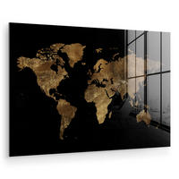ACRYLGLASBILD Weltkarte - Gold - Luxus - Erde - Schwarz 120x80 cm - Goldfarben, Glas (120/80cm) - MuchoWow