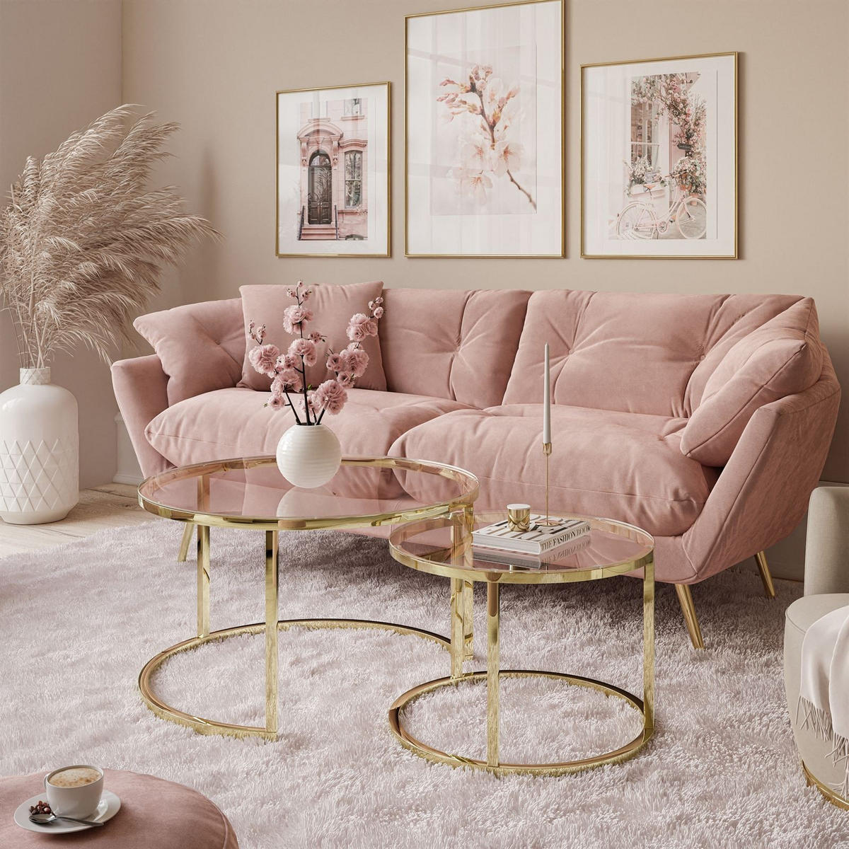 COUCHTISCH CIRI GLASS 2-in-1 CHROME gold - Goldfarben, Glas (70/70/47cm) - Lookway