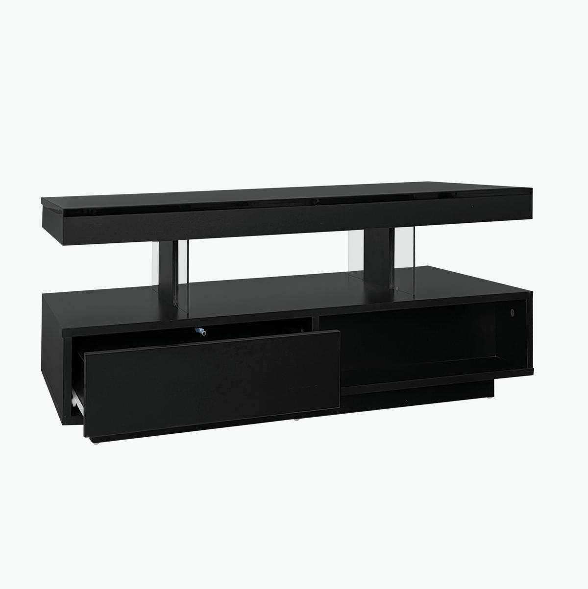 COUCHTISCH mit LED 95x50x42,5 cm Hochglanz Schwarz mit 2 Schubladen - Schwarz, Holzwerkstoff (95/50/42.5cm) - Meubliv