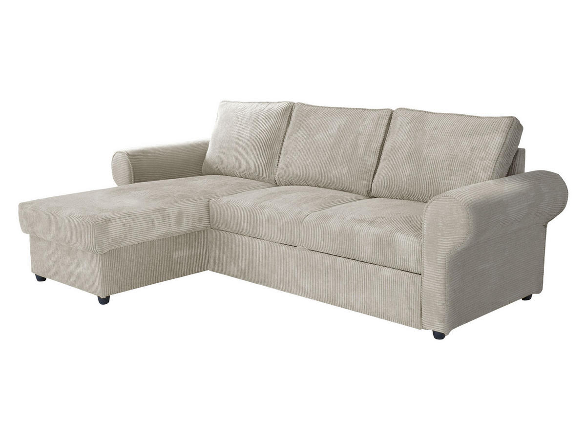 ECKSOFA Monaco Cord - Creme/Schwarz, Holz/Textil (246/155cm) - MIRJAN24