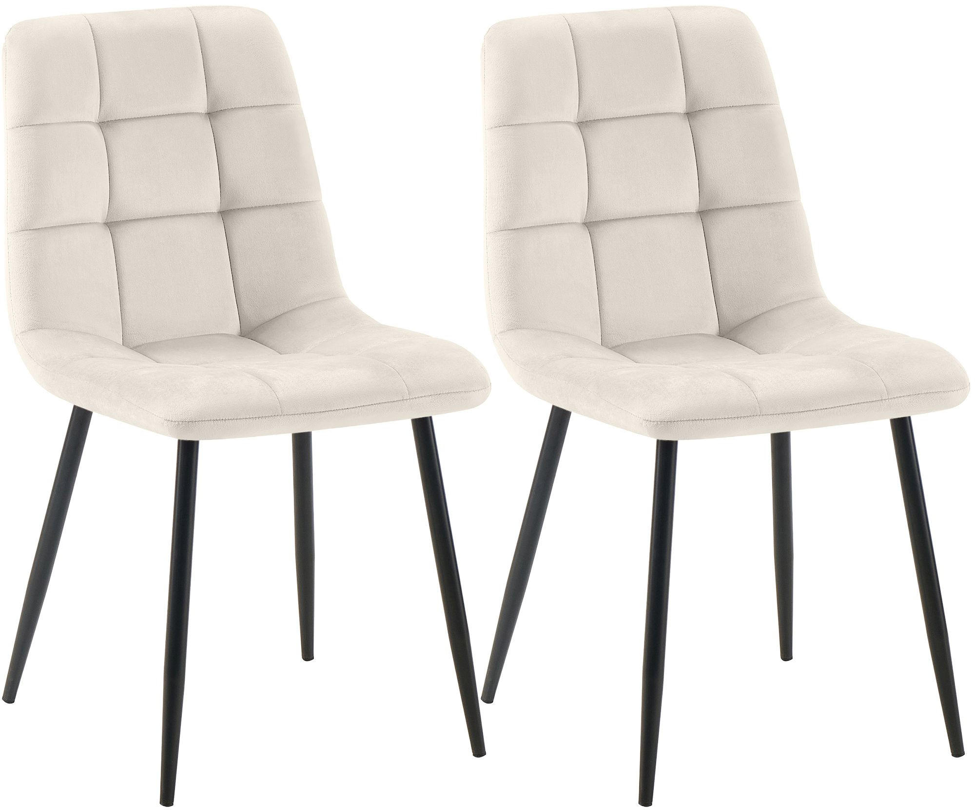 STUHL 2 Samt Cremeweiß - Schwarz/Weiß, Textil/Metall (45/84/55cm) - CLP