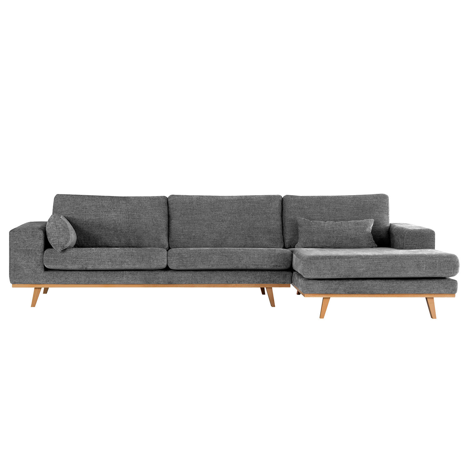 ECKSOFA mit Longchair - Dunkelgrau/Buchefarben, Textil (281/153cm) - home24