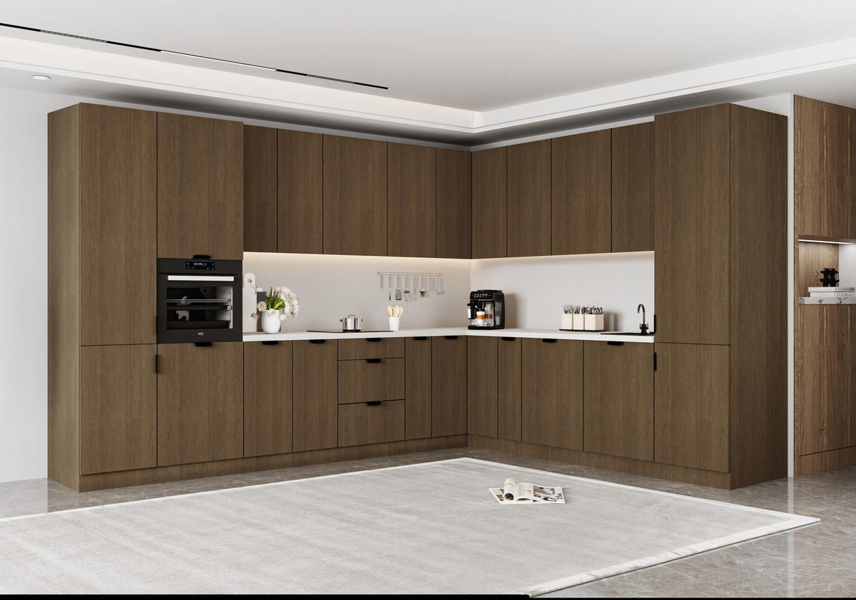WINKELKÜCHE 345 x 285 cm - Sorento KS12-M345 - in Dunkle Eiche - Eichefarben/Schwarz, Holz/Metall (630/247/58cm)