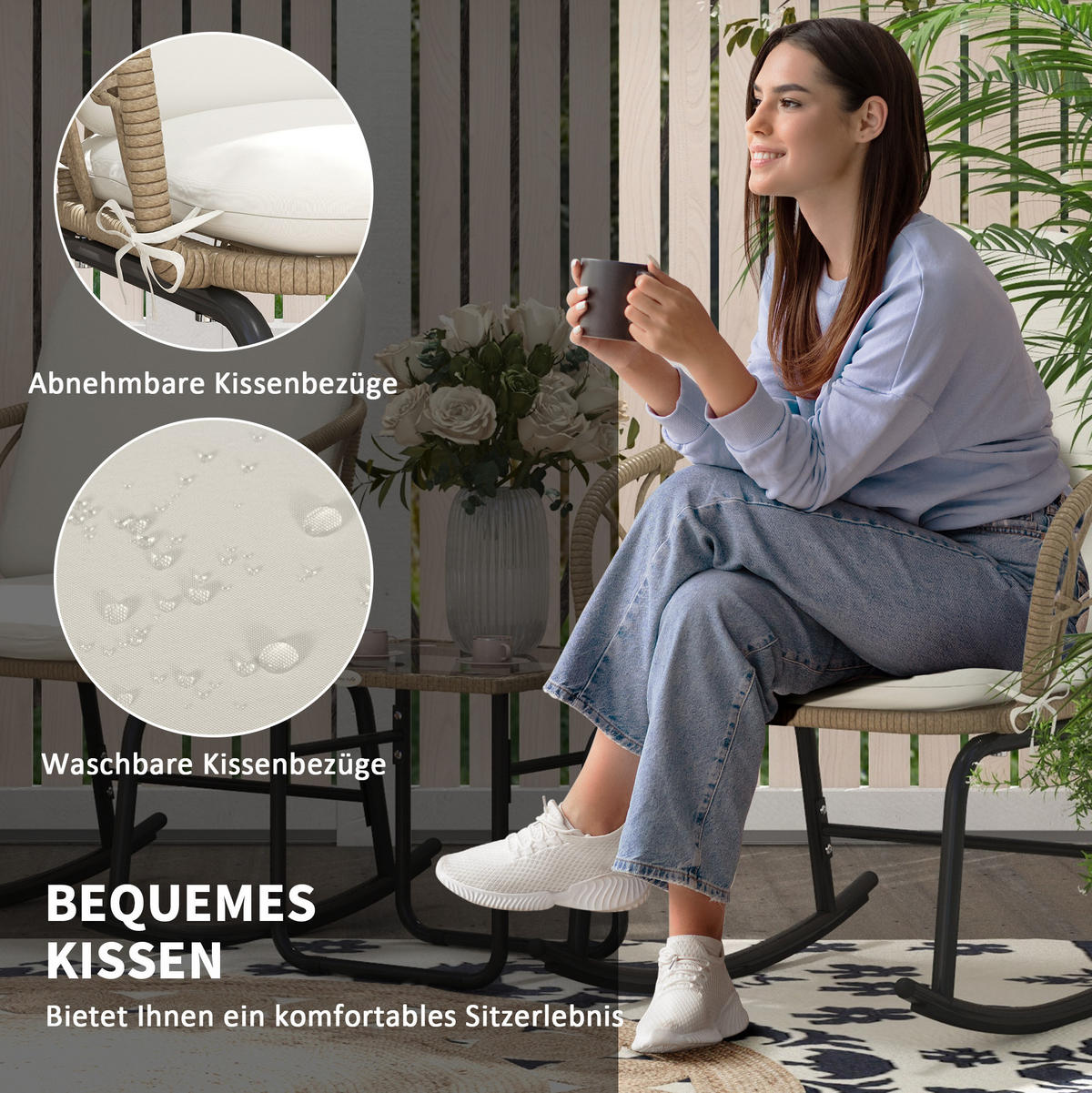 GARTENSET 63/75/82 cm Gelb aus Rattan 3er Set - Beige, Metall - OKMYHOME