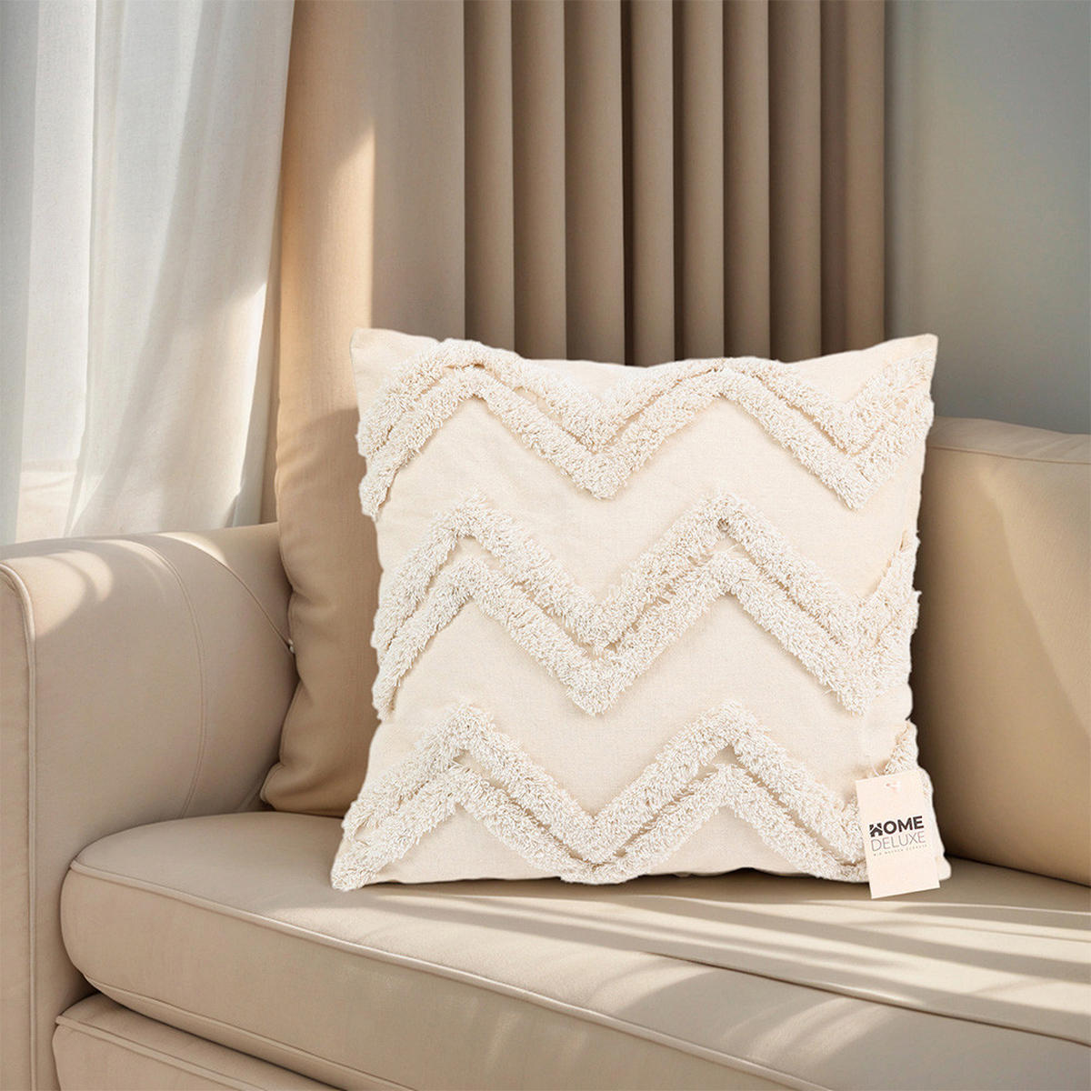 KISSENBEZUG JARA - Creme, Zickzack / ohne Kissenfüllung - Creme, Kunststoff (50/50cm) - Home Deluxe