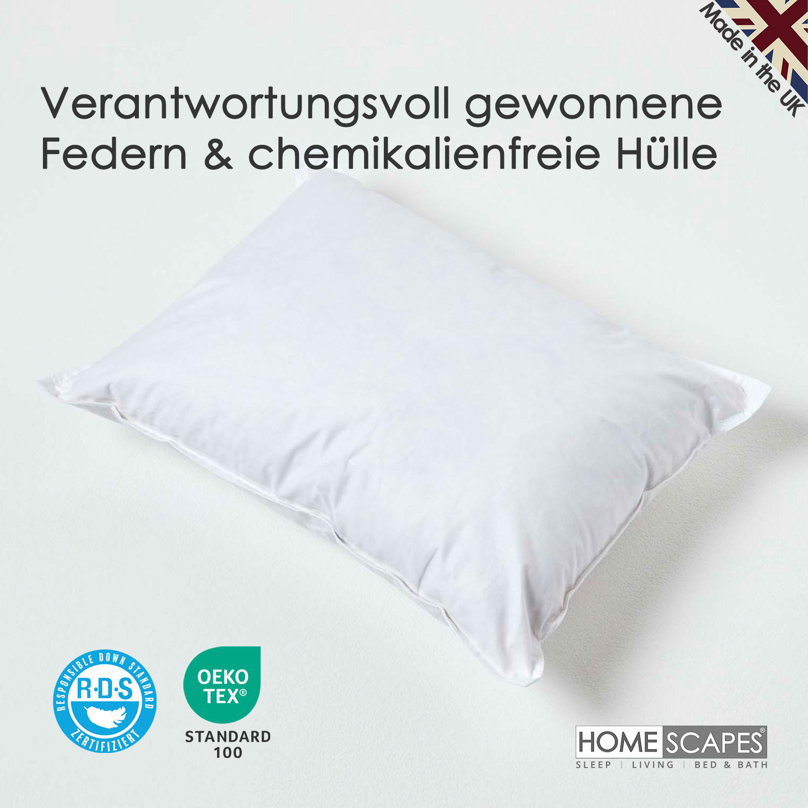 Thumbnail - Homescapes Füllkissen, Weiß, Textil, Füllung: Federn, Rechteckig, 30x40 cm, Oeko-Tex® Standard 100, Schlaftextilien, Kop...