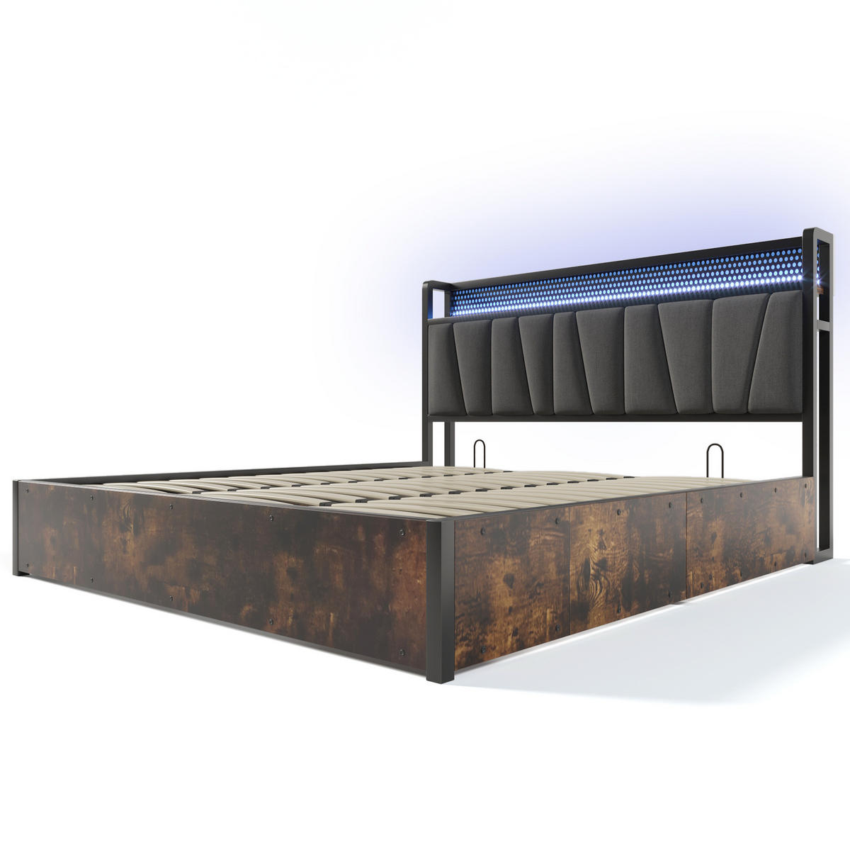 POLSTERBETT aus Leinen 180x200 cm in Grau mit LED & USB-Steckdosen - Grau, Textil (180/200cm) - Modfu