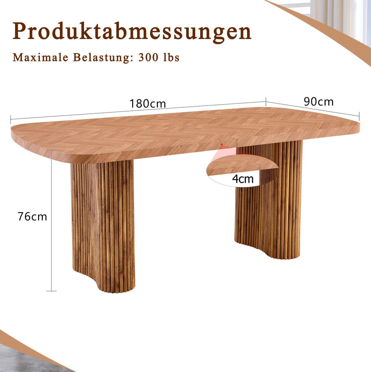 ESSTISCH 180/90 cm aus MDF mit bogenförmigem Säulengestell und vielseitiger Nutzung, Walnussfarben - Braun, Holzwerkstoff (180/90/76cm) - Redom