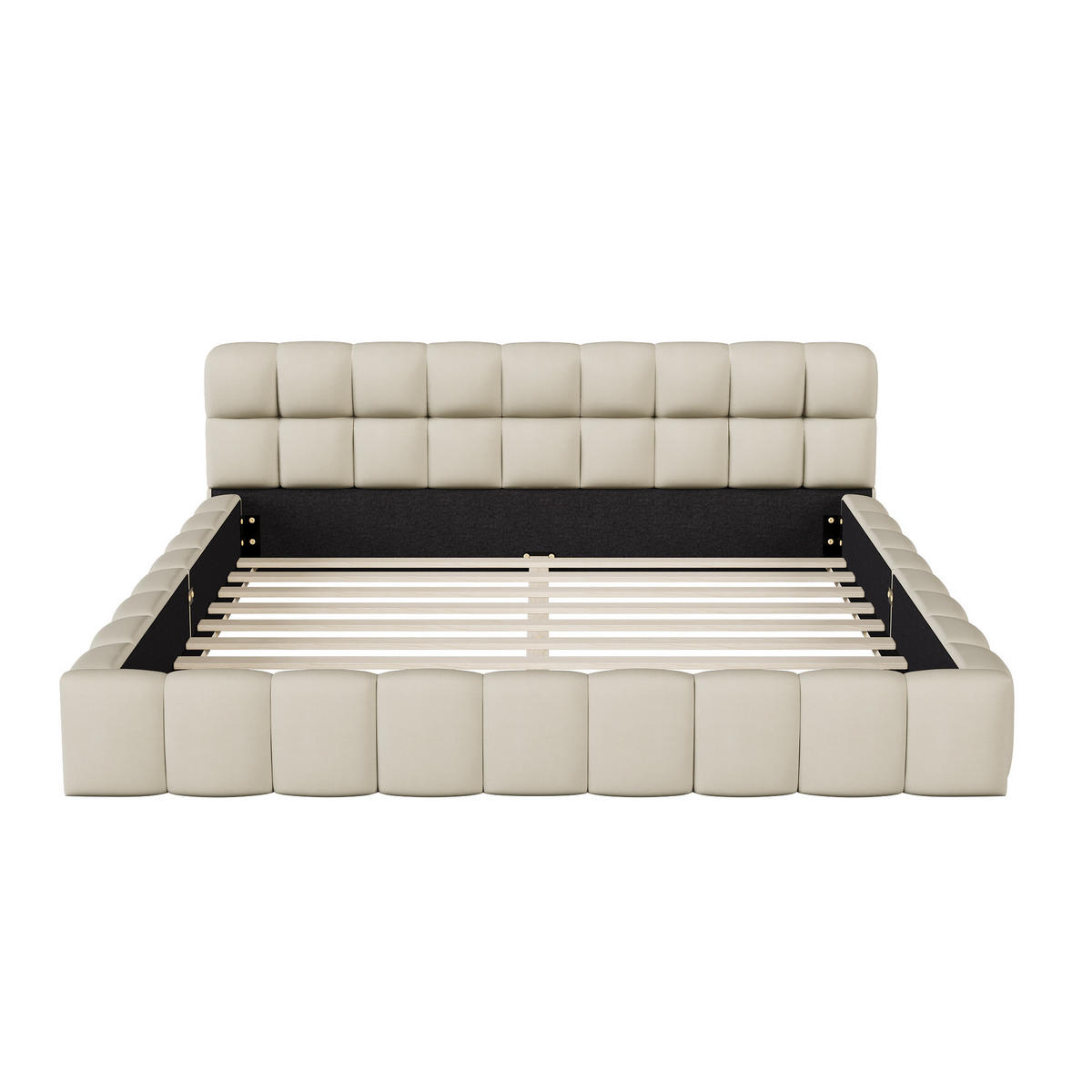 POLSTERBETT 140/190 cm in Beige, Puff Stoffbett mit gepolsterter Rahmen, modernes Schlafzimmer Bettgestell - Beige, Holz/Metall (140/190cm) - Joyfair