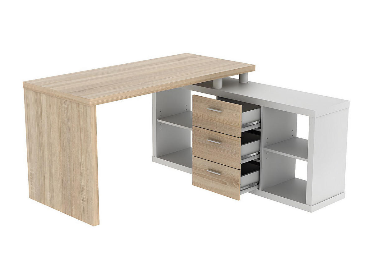 ECKSCHREIBTISCH mit Stauraum - Weiß & Eichefarben - ALDRIC III - Naturfarben, Holz (140/140/75cm) - Vente-Unique
