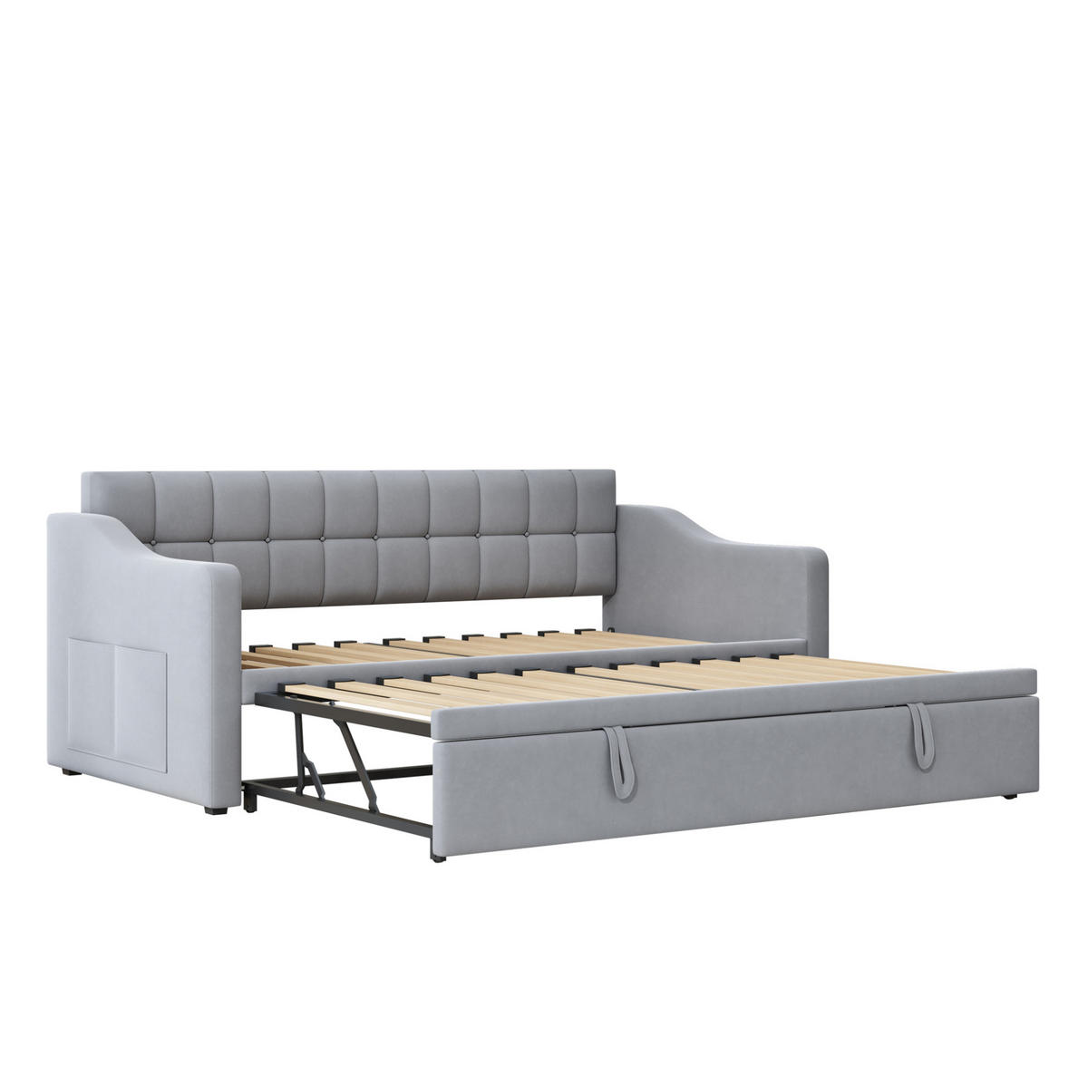 ČALÚNENÁ posteľ 90/190 cm s výsuvným lôžkom a USB portami, zamatový poťah, Svetlosivá - svetlosivá, textil (90/190cm) - Redom