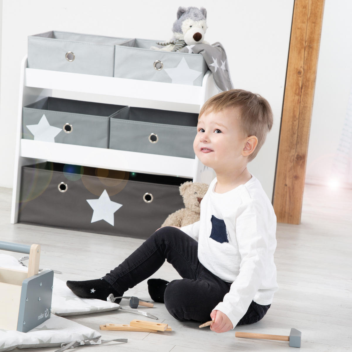 SPIELREGAL Stars - Grau, Holzwerkstoff (63.5/67/29.5cm) - Roba