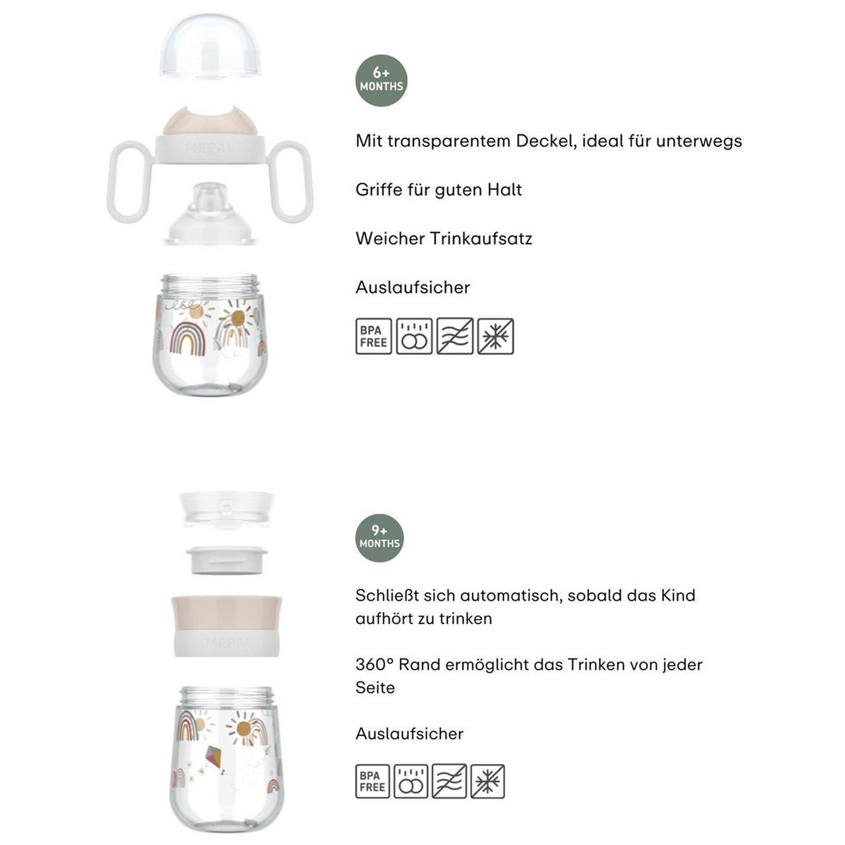 TRINKLERNBECHER ANTITROPF & 360° Mio Fairy Garden 200 & 300 ml 2er Set - Pink/Rosa, Kunststoff (0.5L) - Mepal