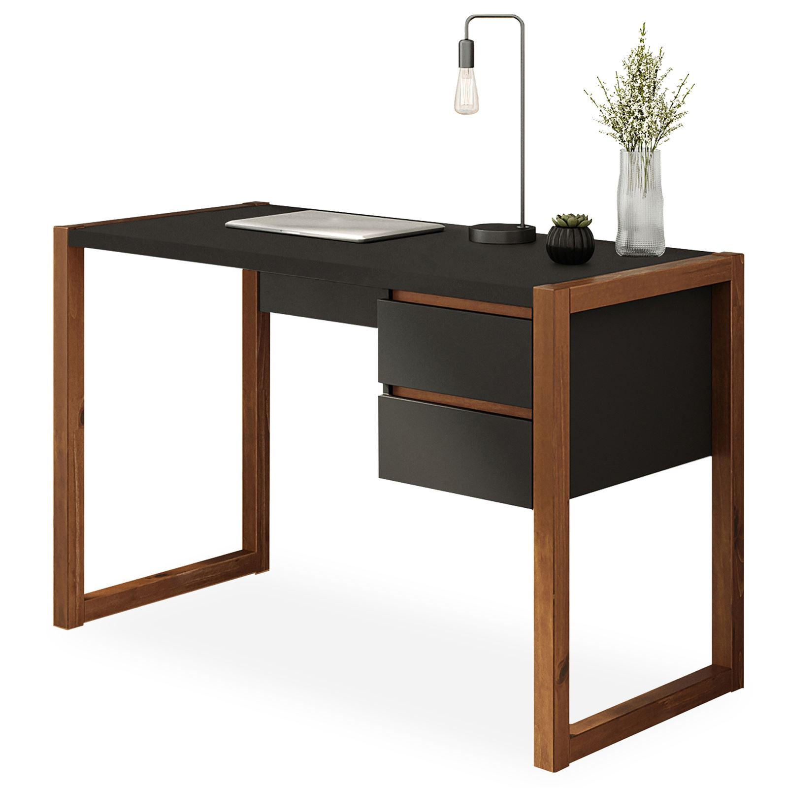 SCHREIBTISCH BELINDA - Kastanienfarben/Schwarz, Holz (54/118/75cm) - IDIMEX